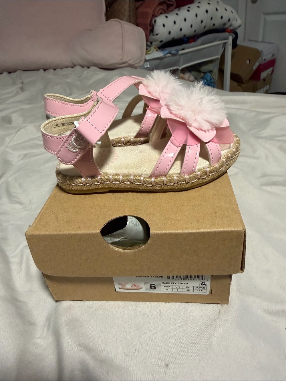 UGG Pink Bow & Fluff Toddler Sandals